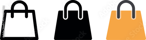 Shopping bag icons in various styles and colors for retail design elements