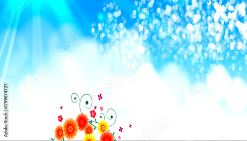 Vibrant Spring Floral Arrangement with Butterflies Against a Bright, Sunny Sky