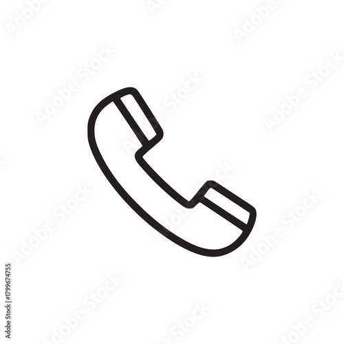 A simple black outline drawing of a telephone receiver on a plain white background illustration design