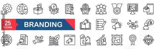 Branding icon set. icon set vector illustration concept for marketing, product, brand, strategy, value, social, loyal, client, motto, collection, innovation, target