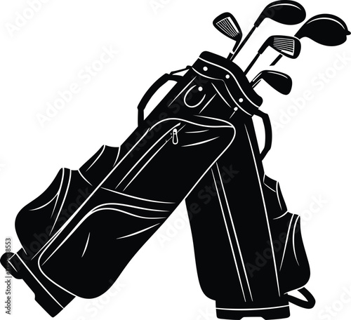 Golf club bag with clubs vector illustration in black and white