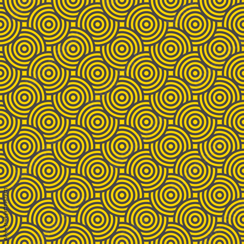 Seamless Yellow and Charcoal Concentric Circle Geometric Pattern