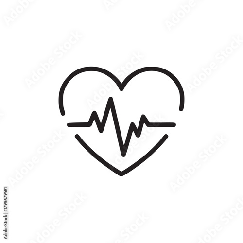 A minimalist line drawing of a heart shape with an electrocardiogram line running through the center