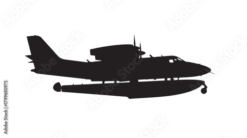 Dynamic silhouette of a versatile seaplane ready for take off from water, symbolizing adventure, travel, and unique transportation solutions for commercial projects.