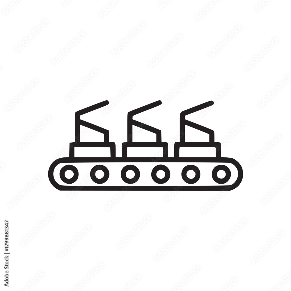 Fototapeta premium A simplistic line art illustration of a conveyor belt with three objects on it in black and white
