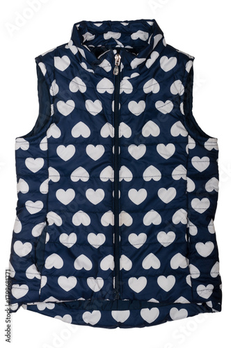 blue vest with white hearts for a girl isolated on a white background