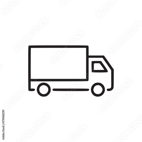 Isolated outline of a delivery truck with a rectangular cargo area on a white background space for text
