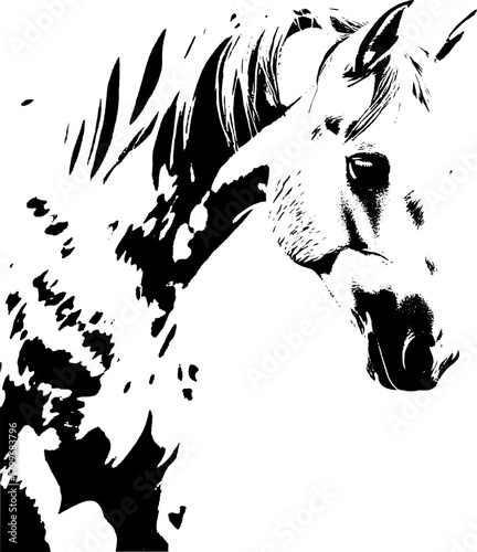 A dynamic black silhouette of a horse  exuding grace and strength against a clean white backdrop