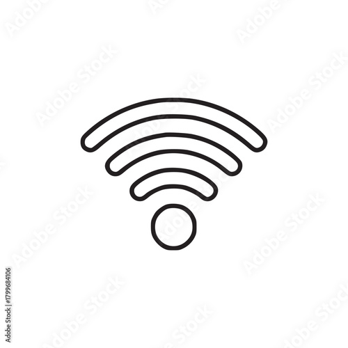 A simple black outline of a wifi symbol on a white background with clear minimalist design approach used