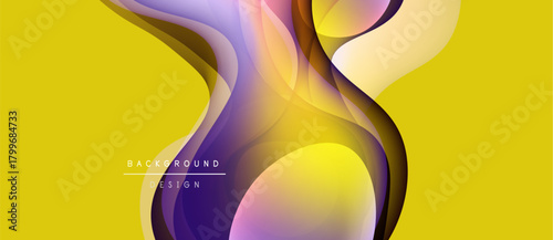 Abstract fluid shapes, yellow purple gradients. Modern design element, dynamic composition. Background suggests movement, energy, visual appeal.