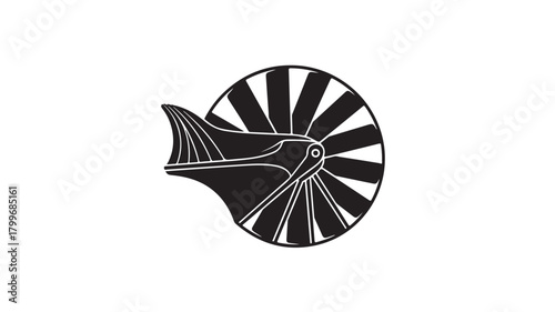 Striking black and white nautilus shell design for elegant branding, conveying timeless sophistication and natural beauty in a minimalist style, perfect for coastal themes and sophisticated logos