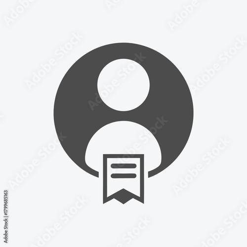 Grey avatar icon with document or file symbolizes user information access point