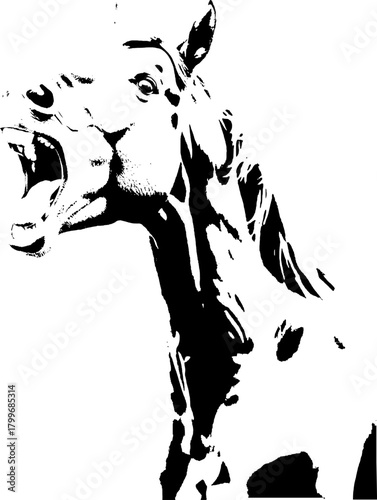 A dynamic black silhouette of a horse  exuding grace and strength against a clean white backdrop