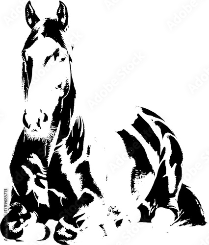A dynamic black silhouette of a horse  exuding grace and strength against a clean white backdrop