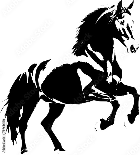A dynamic black silhouette of a horse  exuding grace and strength against a clean white backdrop