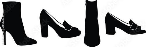 Black silhouette collection of women's high heel shoes and boots vector
