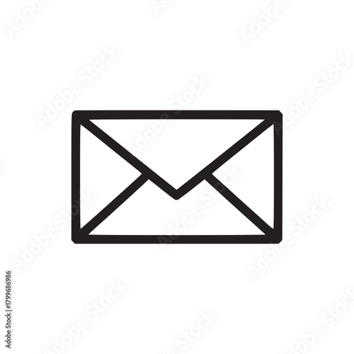 A simple black outline of a closed envelope on a white background in a minimalist style design icon