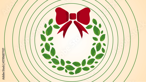 Elegant Christmas wreath with bright red ribbon in festive harmony