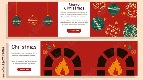 festive fireplace christmas card with ornaments candles and decorative patterns