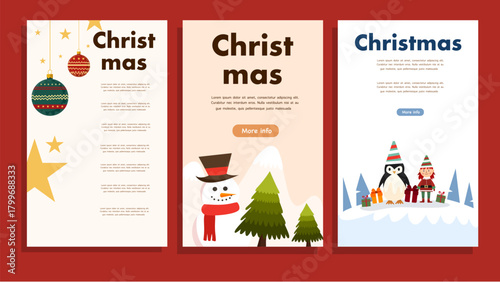 Christmas brochure layout with snowman tree ornaments festive winter