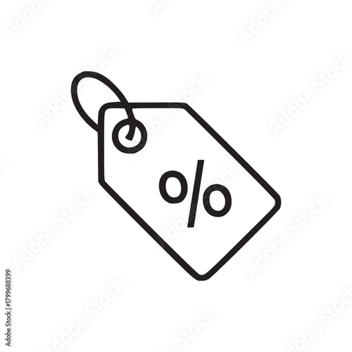 A minimalistic outline of a price tag with a percentage sign on a white background in simple style