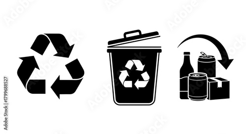 Eco-conscious recycling symbols and waste management icons for a sustainable future, representing a cleaner planet.