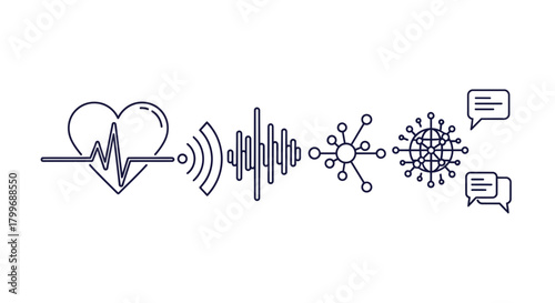 Dynamic digital communication flow connecting health signals, data, and global conversations for modern connectivity