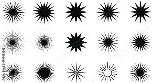 Collection of Black Starburst and Sunburst Graphic Elements vector