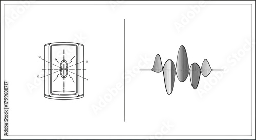 Capturing the essence of energy waves and scientific principles through clear, modern line art for dynamic presentations and innovative concepts.