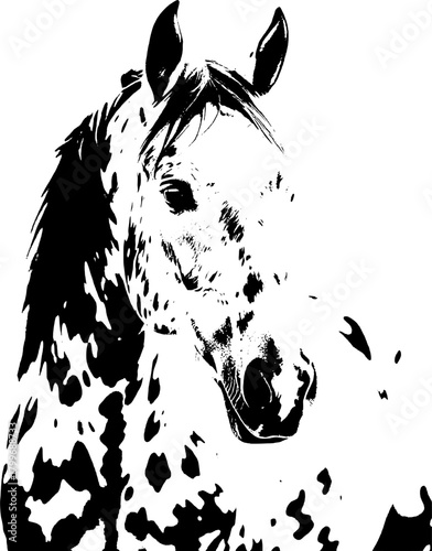 A dynamic black silhouette of a horse  exuding grace and strength against a clean white backdrop