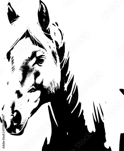 A dynamic black silhouette of a horse  exuding grace and strength against a clean white backdrop