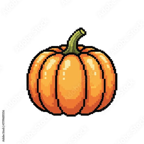 Pixelated Orange Pumpkin Illustration Perfect for Halloween, Autumn, and Fall-Themed Projects