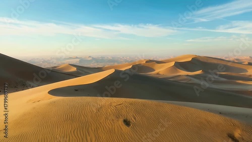 Sunlit Desert Dunes Under Clear Blue