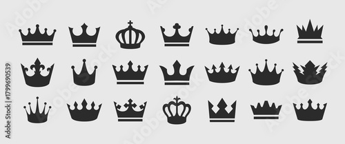 21 Crown icons. Simple crowns icons set. Crown silhouettes isolated on white background. Vector illustration