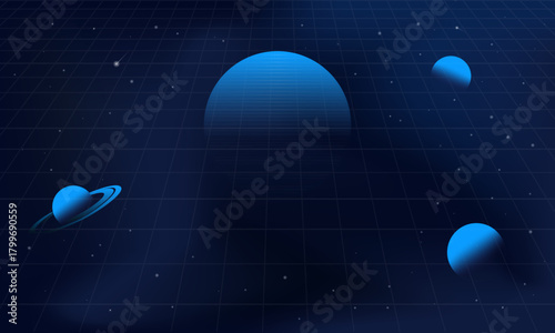 Space, Universe, Cosmos background with planets, stars and grids. Vector illustration