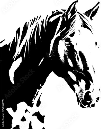 A dynamic black silhouette of a horse  exuding grace and strength against a clean white backdrop