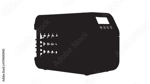 Modern black lab equipment for scientific research and pharmaceutical development, showcasing cutting edge technology in a clean, minimalistic design studio perfect for product showcase