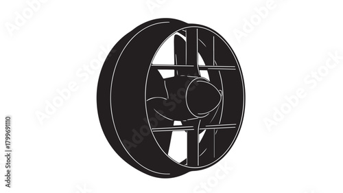 Industrial ventilation fan in bold monochrome design offering powerful cooling and exhaust solutions for manufacturing and HVAC applications, a modern and efficient airflow element