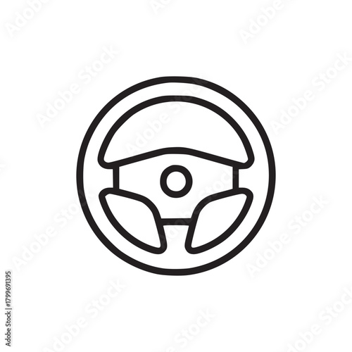 A simple line drawing of a steering wheel with three spokes on a white background in a vector format
