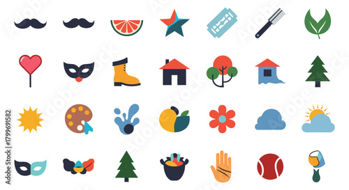A collection of pixel art icons representing various objects and concepts.