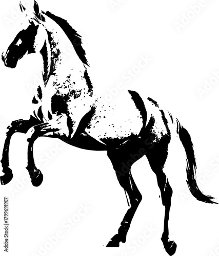 A dynamic black silhouette of a horse  exuding grace and strength against a clean white backdrop