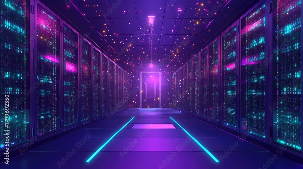 Fototapeta premium Digital data center portal entrance with circulating information