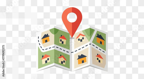 Folded Map with Location Pin Icon – Real Estate Navigation Vector Illustration