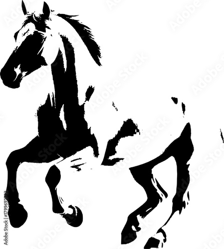 A dynamic black silhouette of a horse  exuding grace and strength against a clean white backdrop