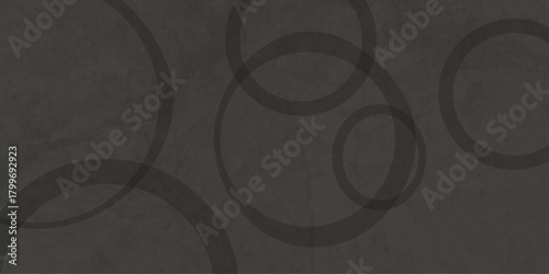 Black abstract background with black circle rings in faded distressed vintage grunge texture design. old geometric pattern paper.  Futuristic technology concept. Suit for cover, poster modern .