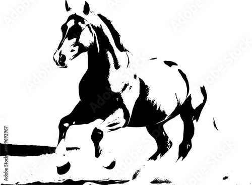 A dynamic black silhouette of a horse  exuding grace and strength against a clean white backdrop
