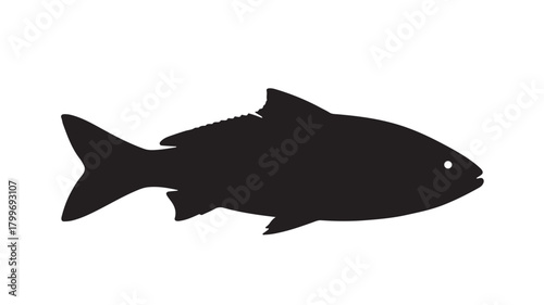 Sleek black fish silhouette swimming gracefully, perfect for designs related to seafood, fishing, ocean life, and aquatic themes.