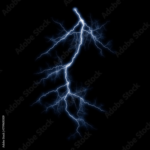 Powerful blue thunder storm lightning flash