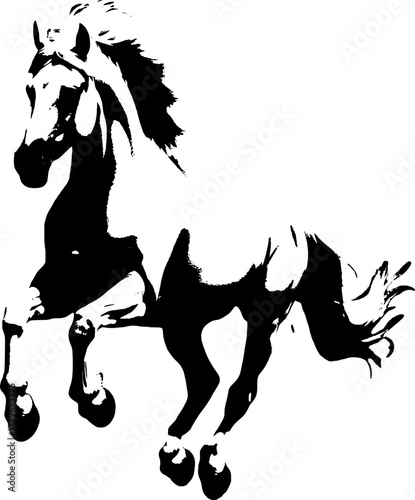 A dynamic black silhouette of a horse  exuding grace and strength against a clean white backdrop
