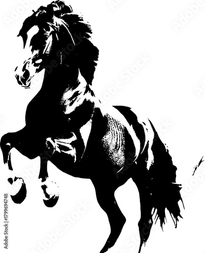A dynamic black silhouette of a horse  exuding grace and strength against a clean white backdrop